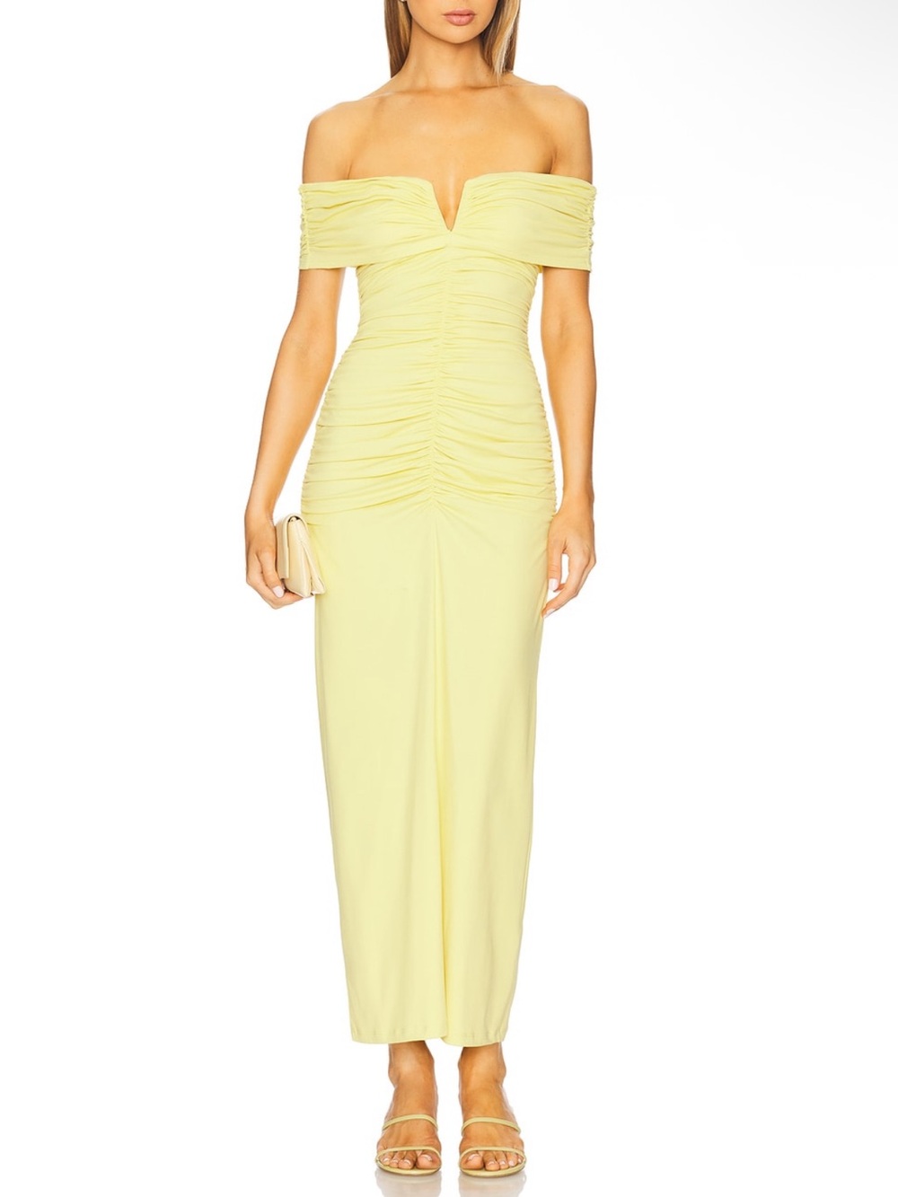 Susana Monaco V Wire Gathered Off The Shoulder Dress in Lemon Zest Revolve NEW - Picture 1 of 10